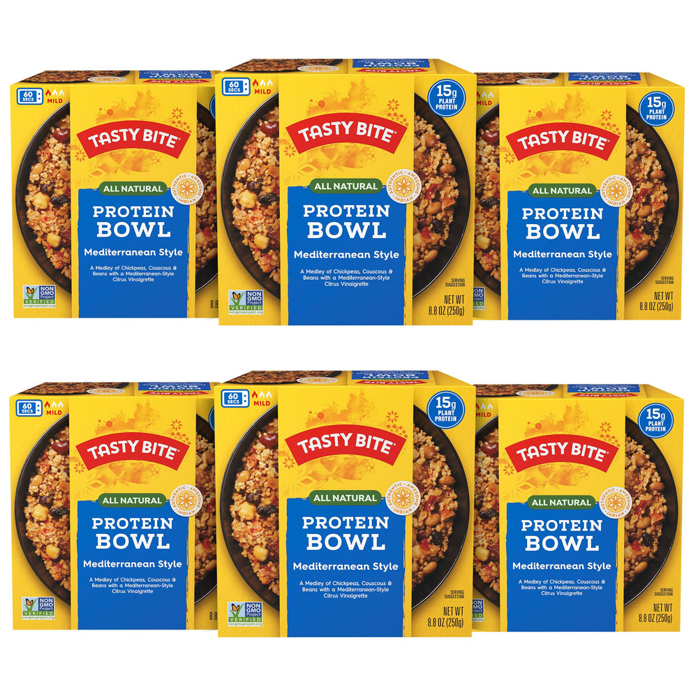 Tasty Bite Mediterranean Protein Bowl six-pack, ready-to-eat meals.