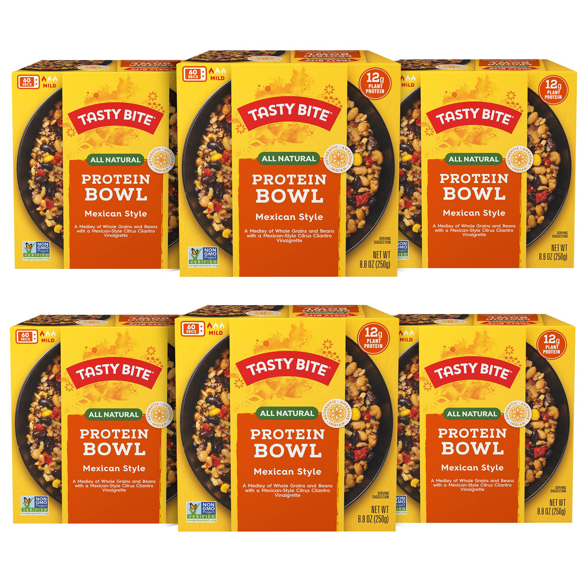 Tasty Bite Mexican Protein Bowl ready to eat with tangy citrus vinaigrette for quick meals