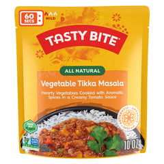 Tasty Bite microwave-ready entree demonstrates fast, convenient mealtime in about a minute.