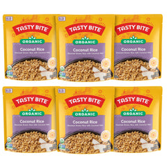 TASTY BITE Organic Coconut Rice pack of six, microwavable convenience for quick meals.