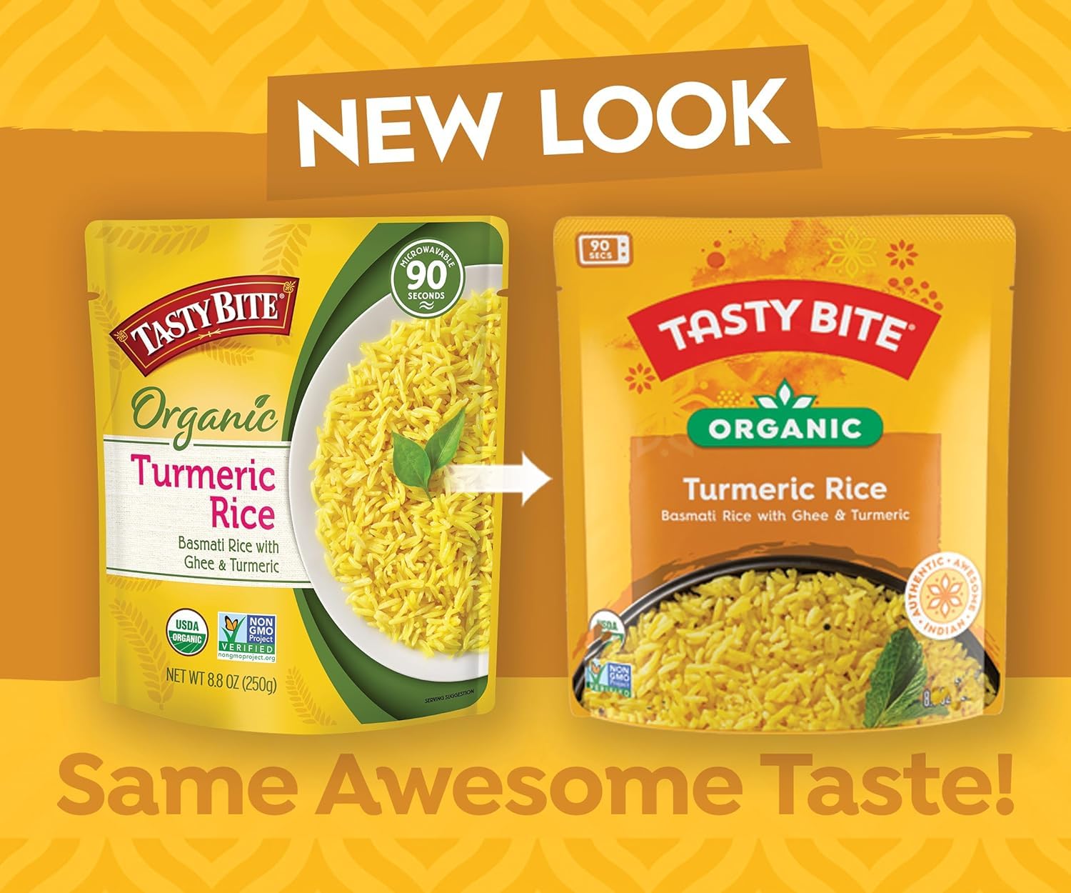 Tasty Bite Organic Turmeric Rice ready-to-serve bowl, perfect as a side.