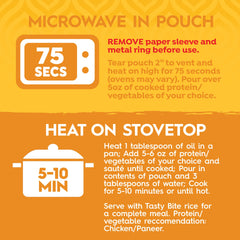 Ready-to-serve Tasty Bite dish over rice — heat and pour for a quick meal