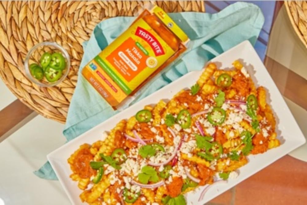 Tasty Bite Served with Rice, complete, easy dinner setup.