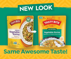 Tasty Bite Ready-to-eat Indian vegetable korma; gluten-free and vegetarian.