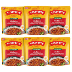 Tasty Bite Vindaloo 6-pack box shows convenient ready-to-eat meals for busy evenings