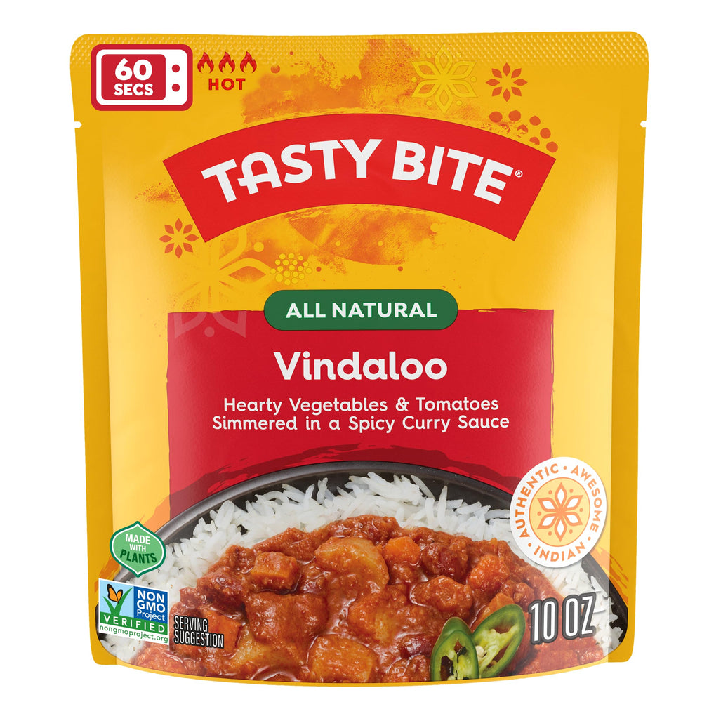 Tasty Bite Vindaloo rich tomato sauce highlights bold sweet-sour flavor