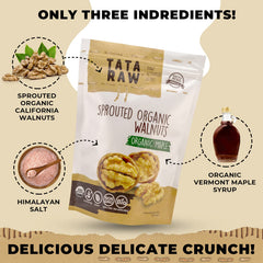 TATA RAW close-up sprouted walnuts: light sprouting signals improved digestibility and texture.