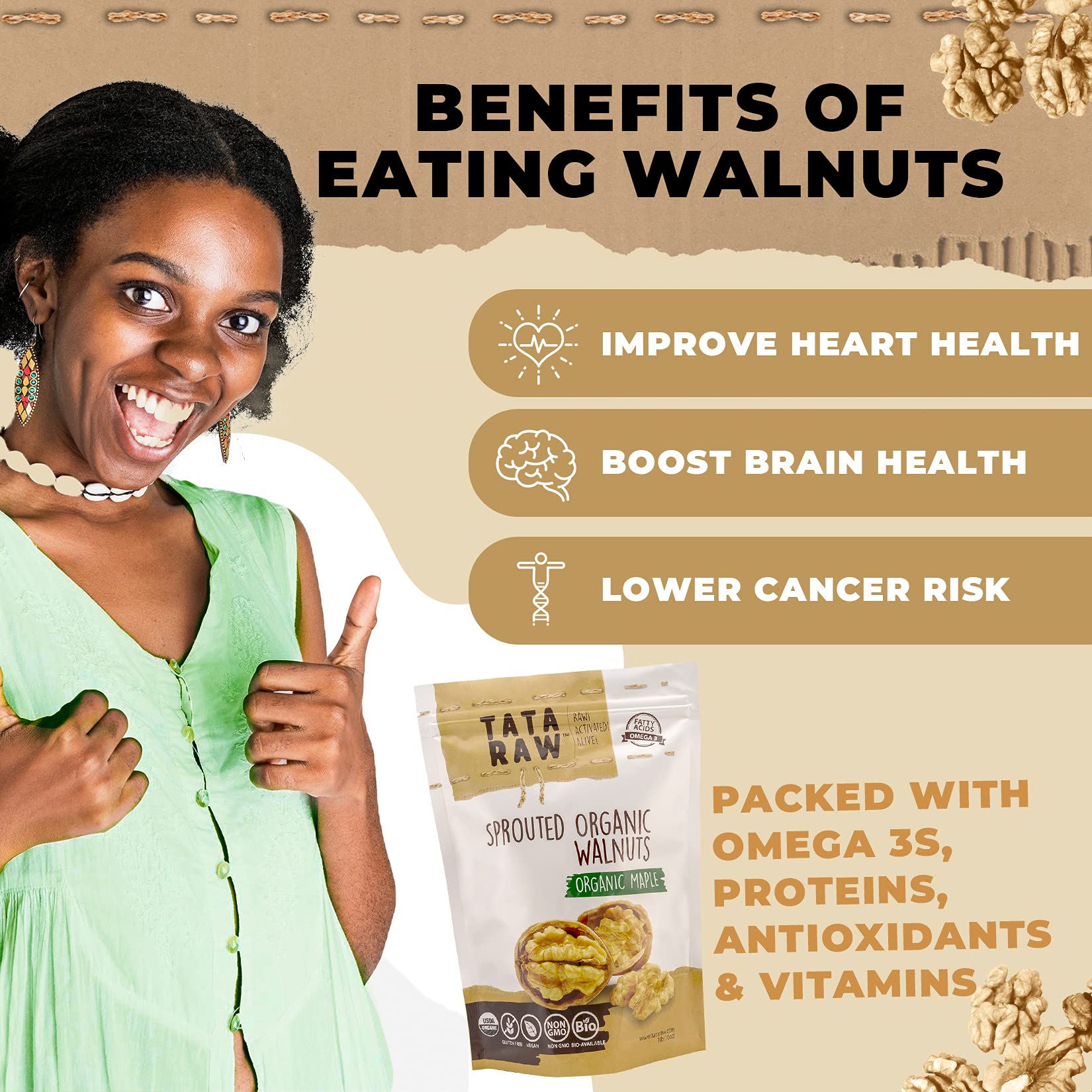 TATA RAW polyphenol-rich walnuts: premium snack with antioxidant-rich profile.
