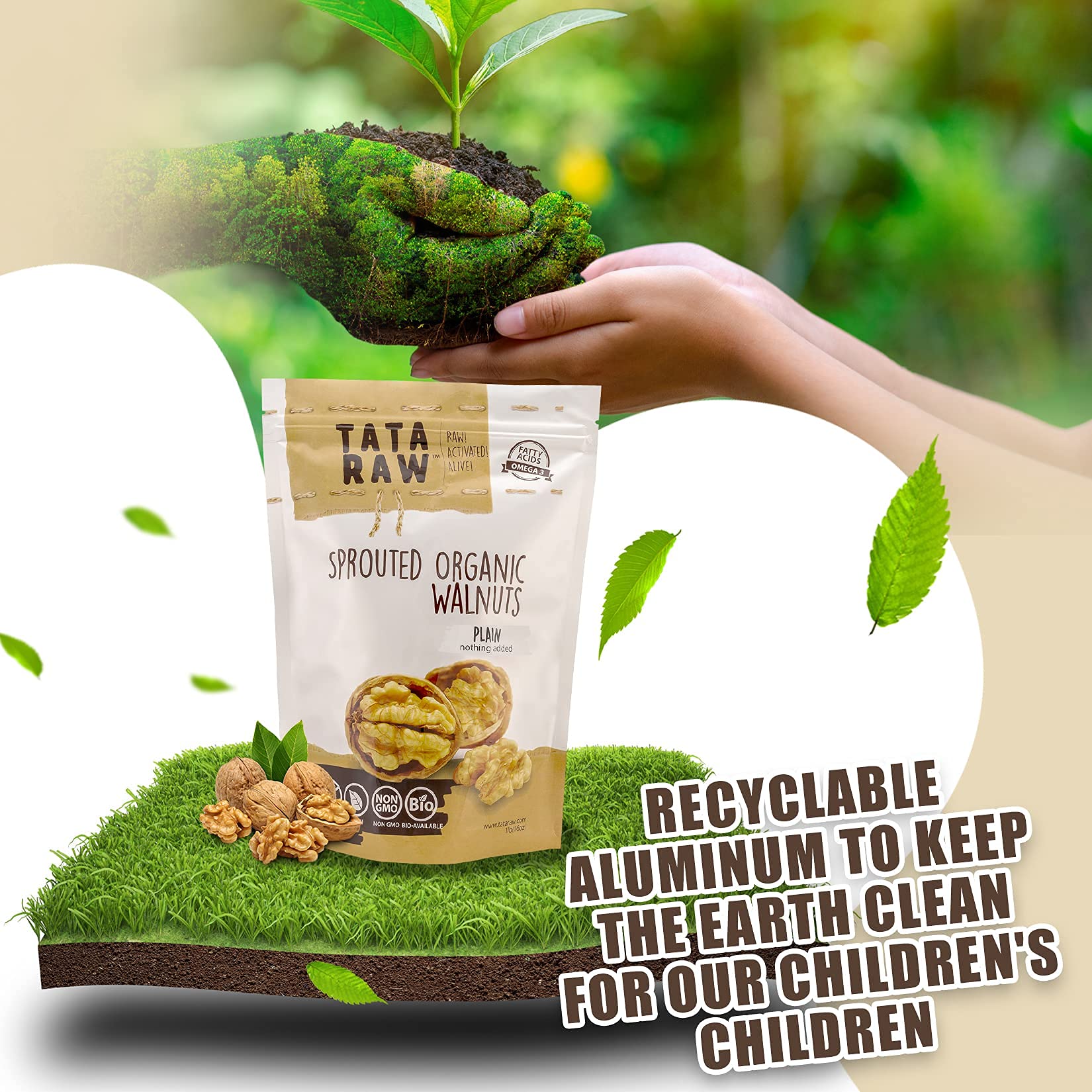 TATA RAW Sprouted Walnuts packaging 3lb size for family use