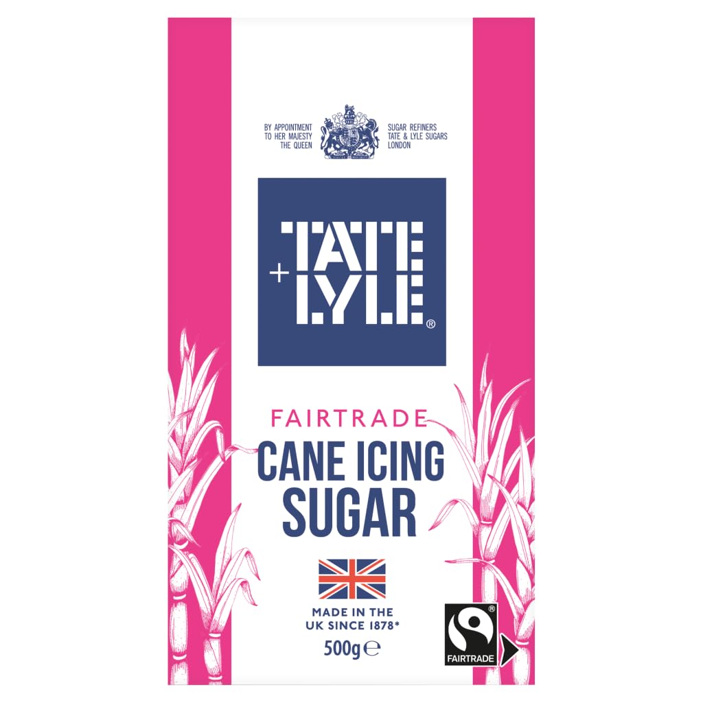 Tate & Lyle Fairtrade icing sugar 500g pack, ideal for dusting and royal icing.