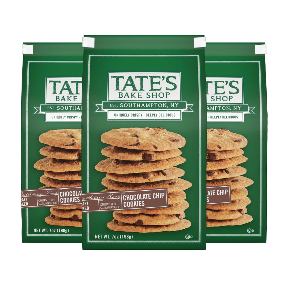 Tate's Bake Shop chocolate chip cookies 3-pack on a tray, perfect for parties.