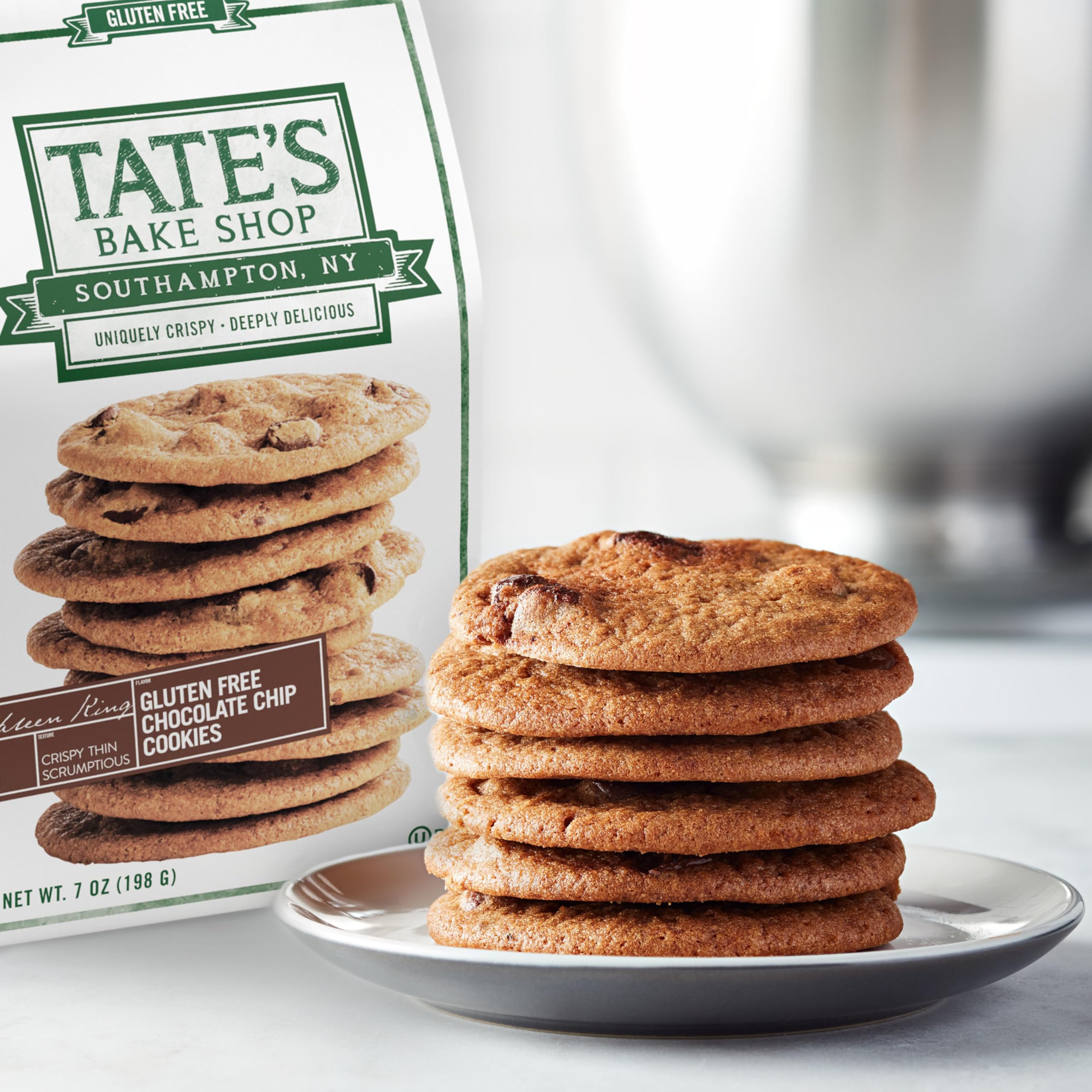 Tate's Bake Shop chocolate chip cookies close-up with golden chips