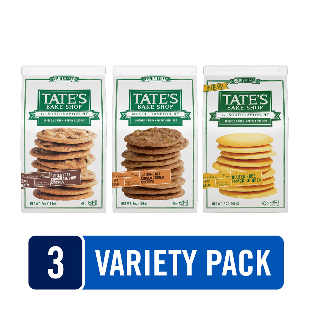 Gluten-free cookie party tray featuring Tate's variety pack cookies.