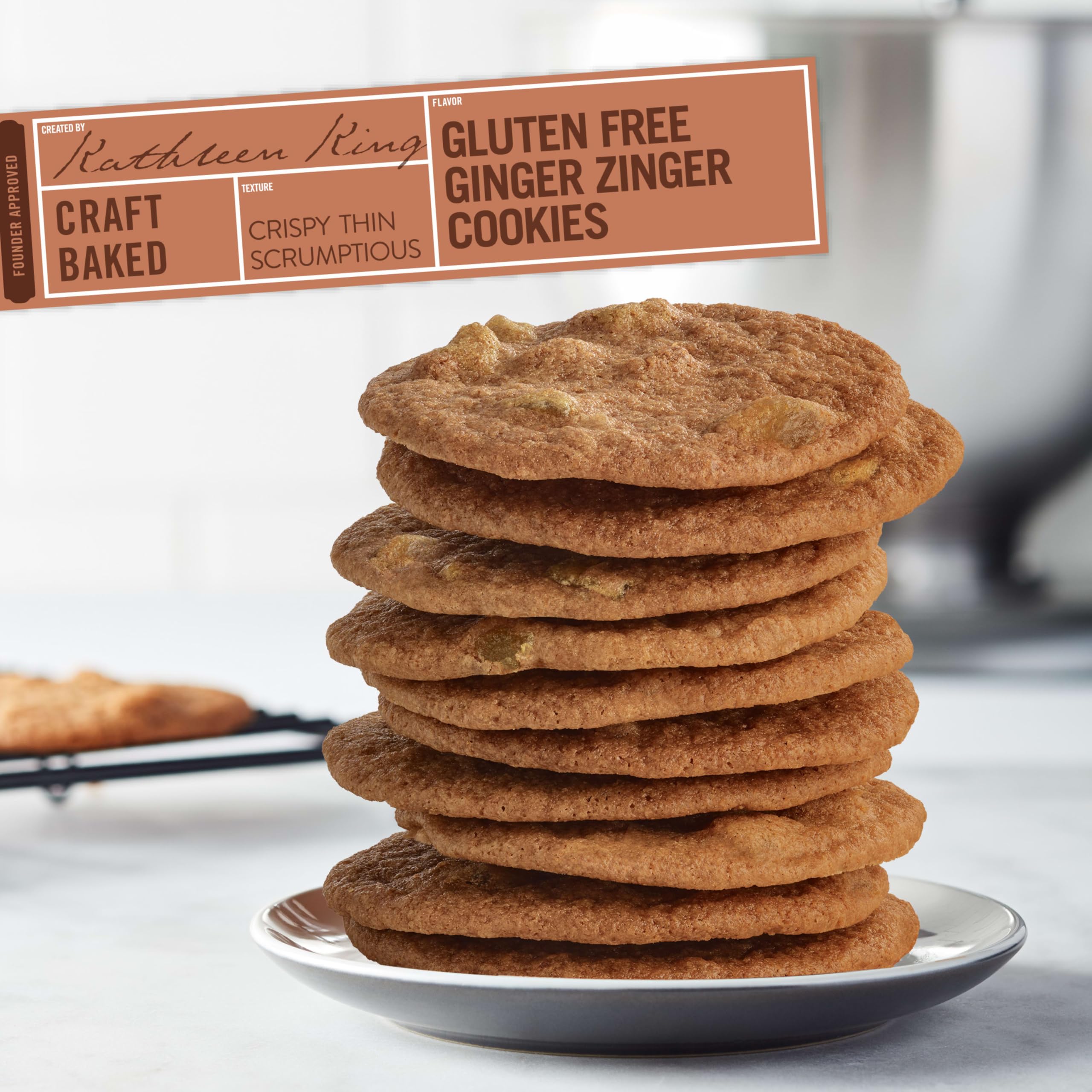 Close-up shows crystallized ginger pieces in Ginger Zinger cookies for gourmet heat