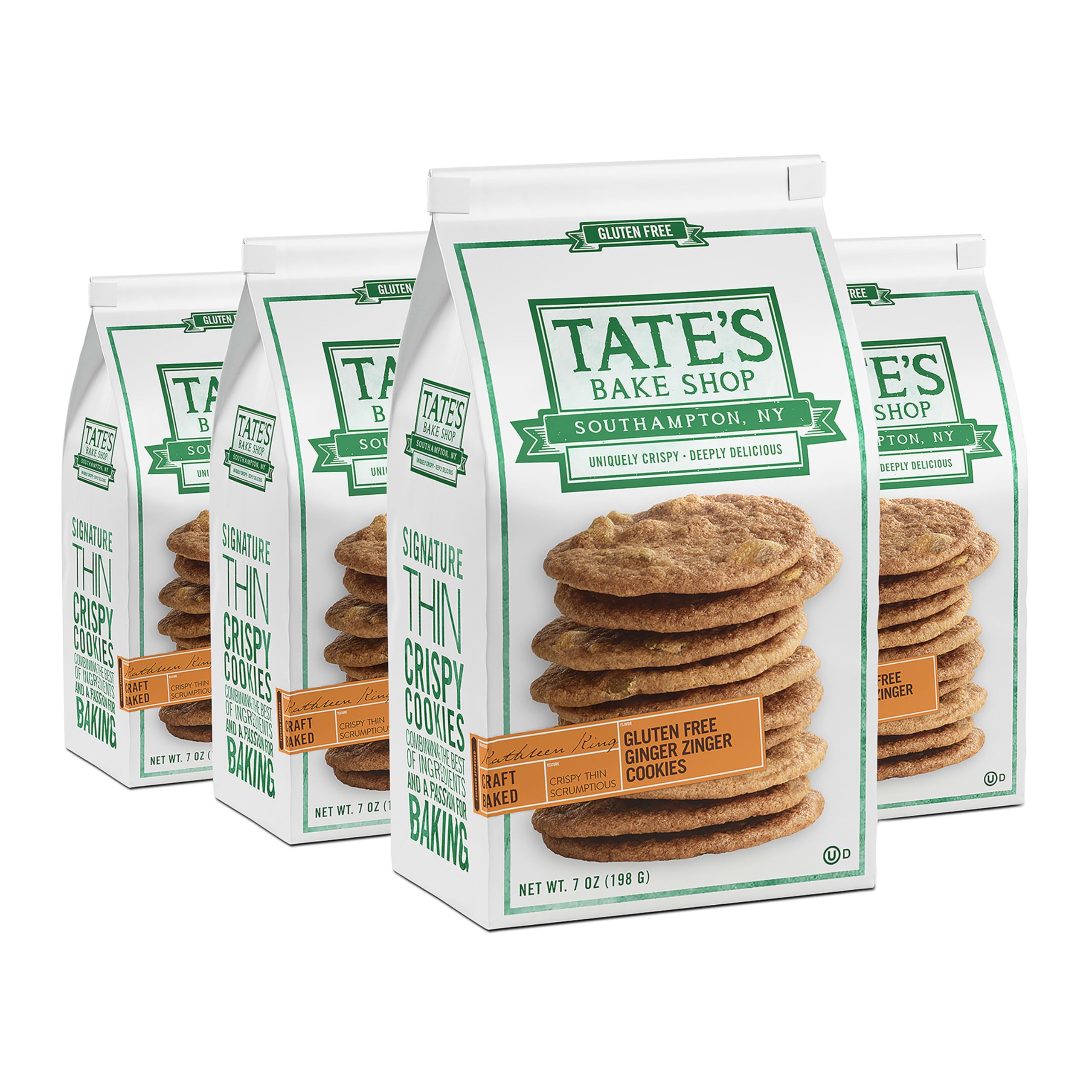 Tate's Bake Shop Gluten Free Ginger Zinger Cookies front packaging for gluten-free snacking