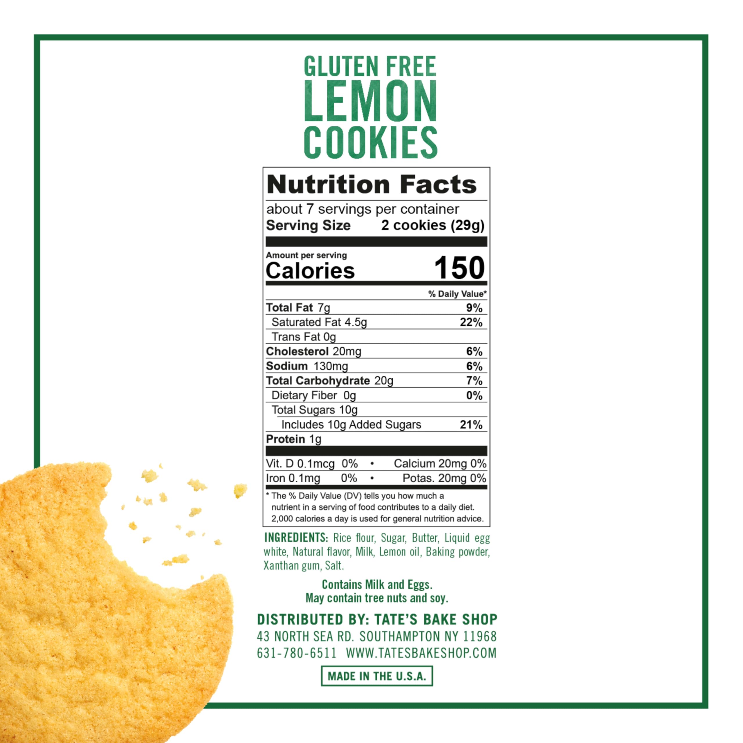 Tate's Bake Shop gluten-free lemon cookies close-up reveals crisp texture.