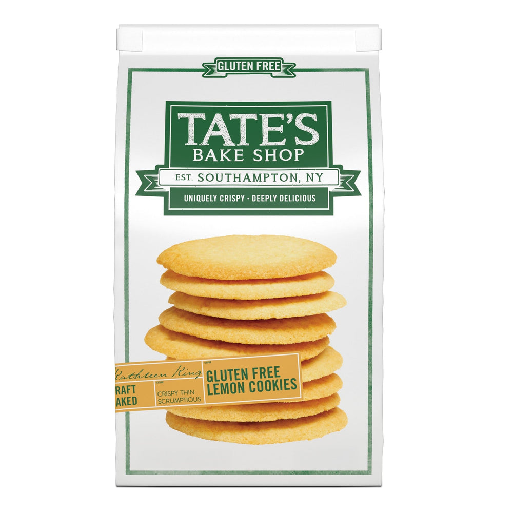 Tate's Bake Shop gluten free lemon cookies in resealable bag for freshness