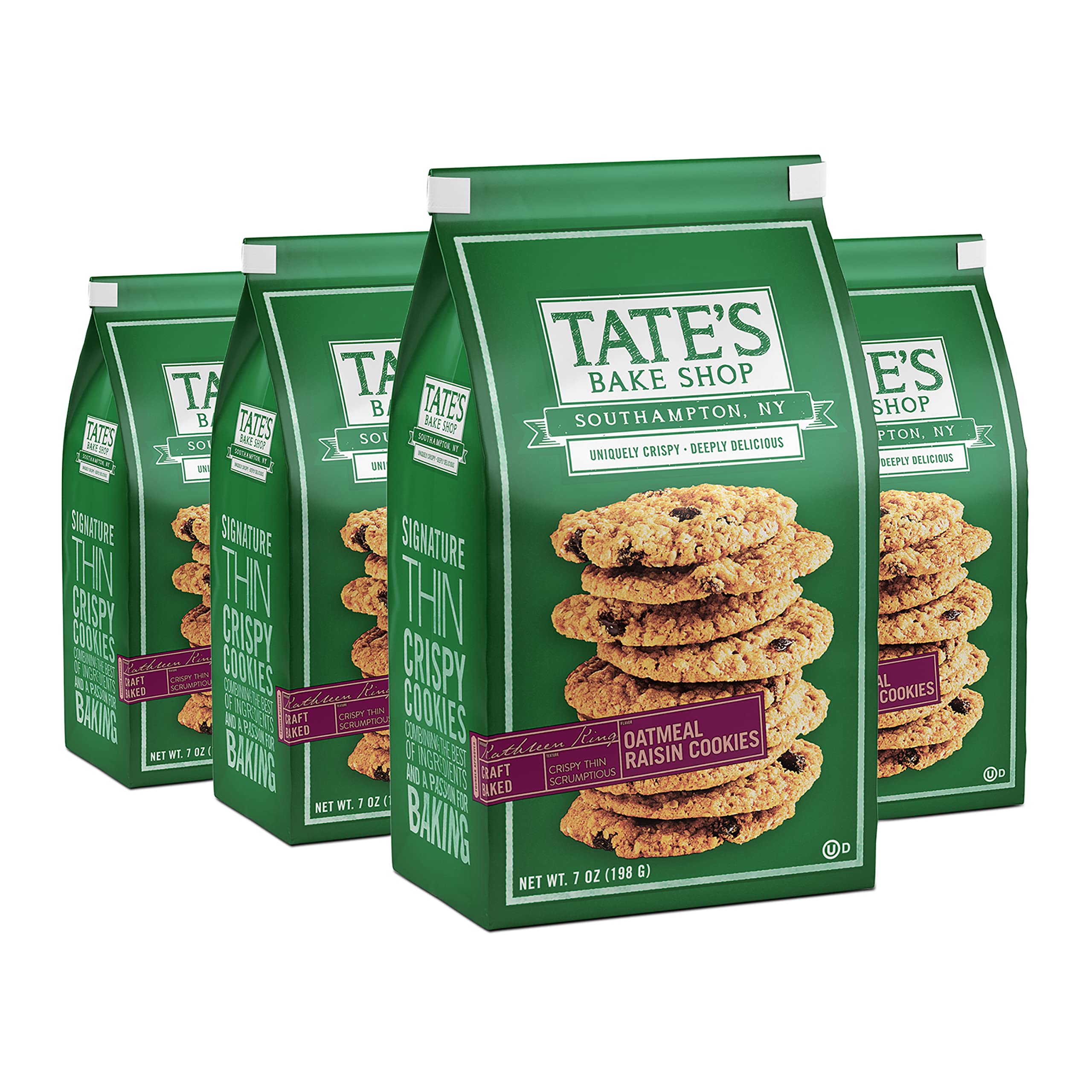 Tate's Bake Shop Oatmeal Raisin Cookies in a bag front for snacking