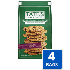 Thin crispy Tate's Oatmeal Raisin Cookies highlight their delicate texture