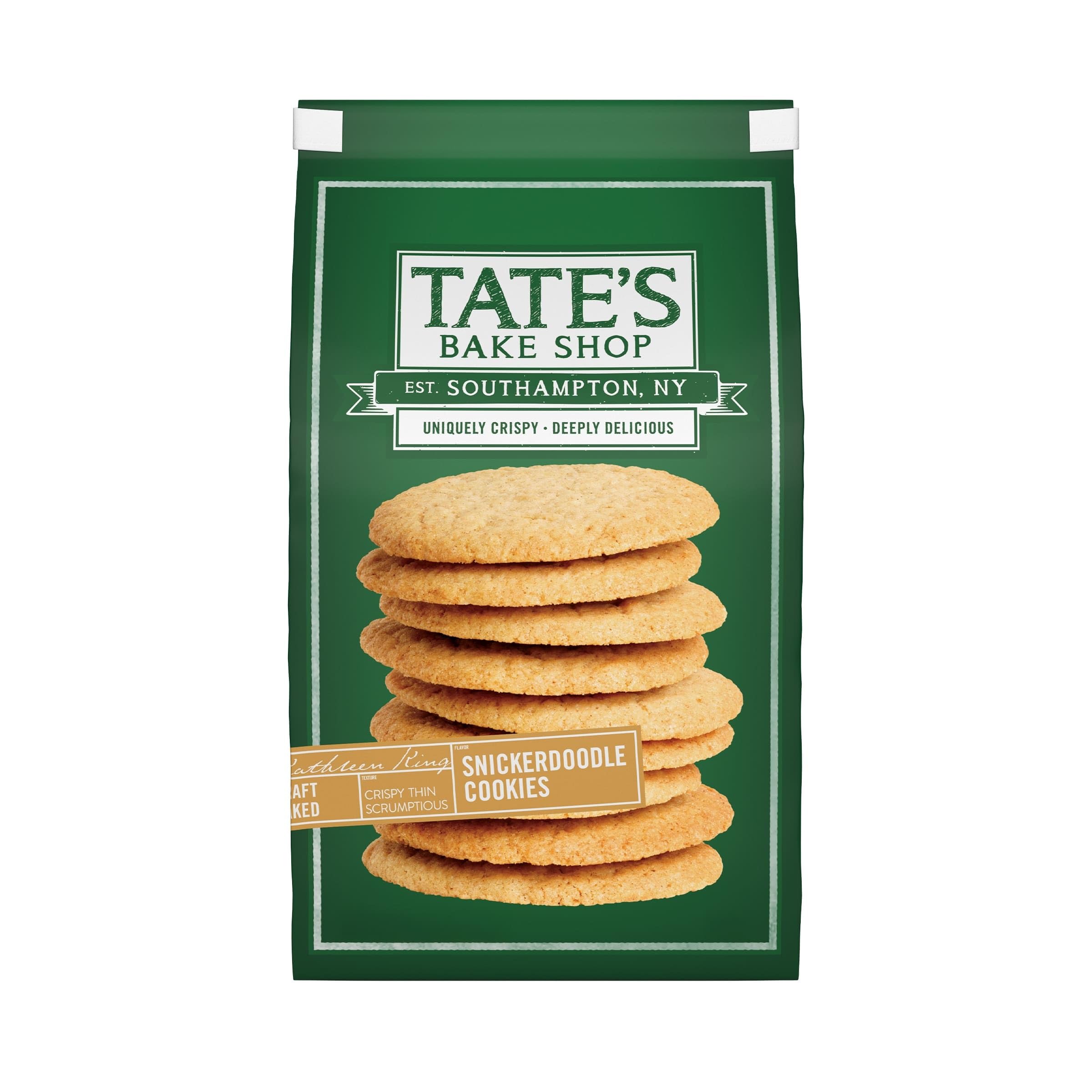Tate's Bake Shop Snickerdoodle cookies 7 oz bag close-up showing crisp texture