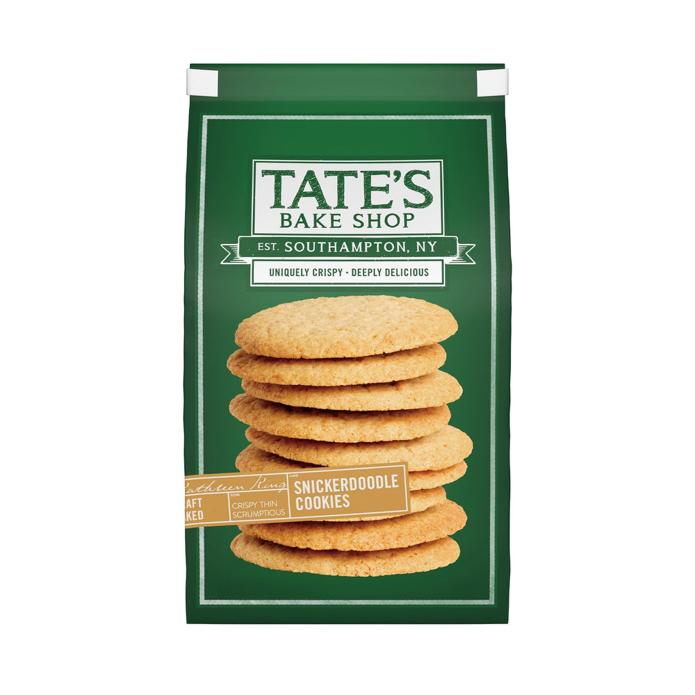 Tate's Bake Shop Snickerdoodle cookies 7 oz bag close-up showing crisp texture