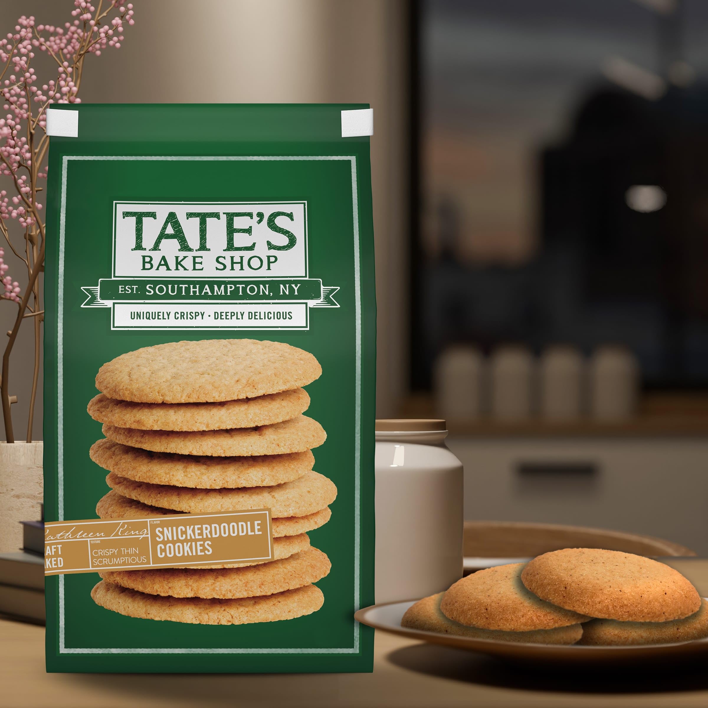 Tate's Snickerdoodle cookies in a sealed bag maintaining crispness and flavor