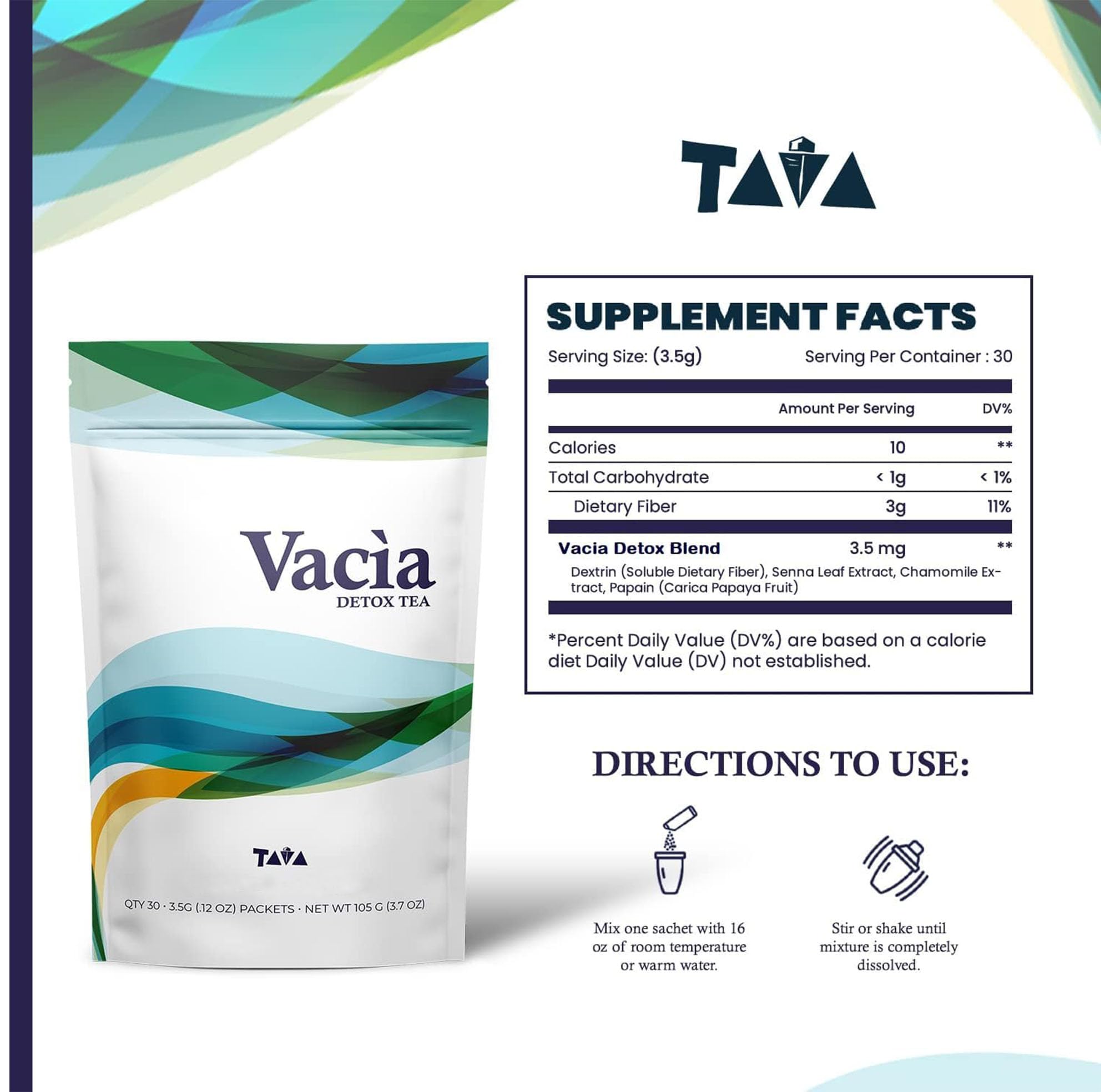 TAVA Vacia Tea being brewed in a cup for a soothing wellness moment.