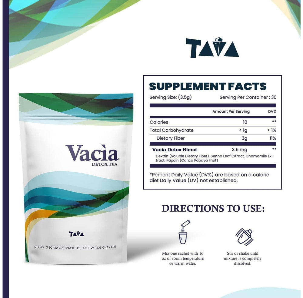 TAVA Vacia Tea being brewed in a cup for a soothing wellness moment.