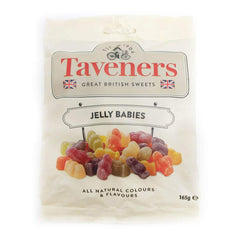Taveners Jelly Babies colorful assortment with soft texture, ideal for gifting or tea-time moments.