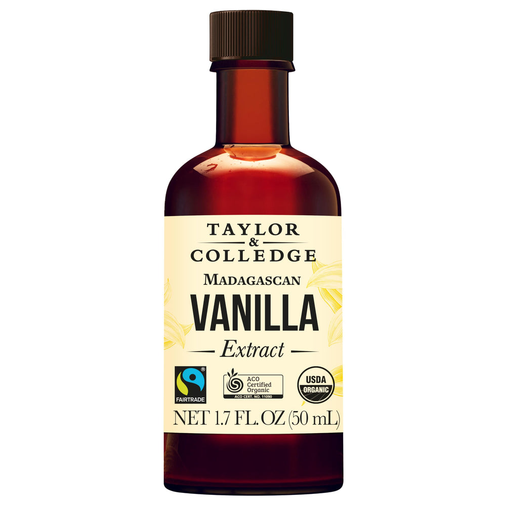 Taylor and Colledge Organic Madagascan Vanilla bottle showcases premium flavor for baking