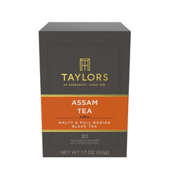 Taylors of Harrogate Assam tea bags 20-count for a full-bodied brew.