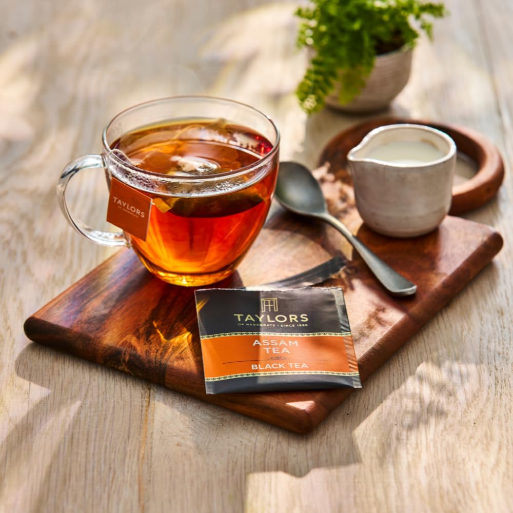 Taylors of Harrogate Assam tea bag tags for easy steeping.