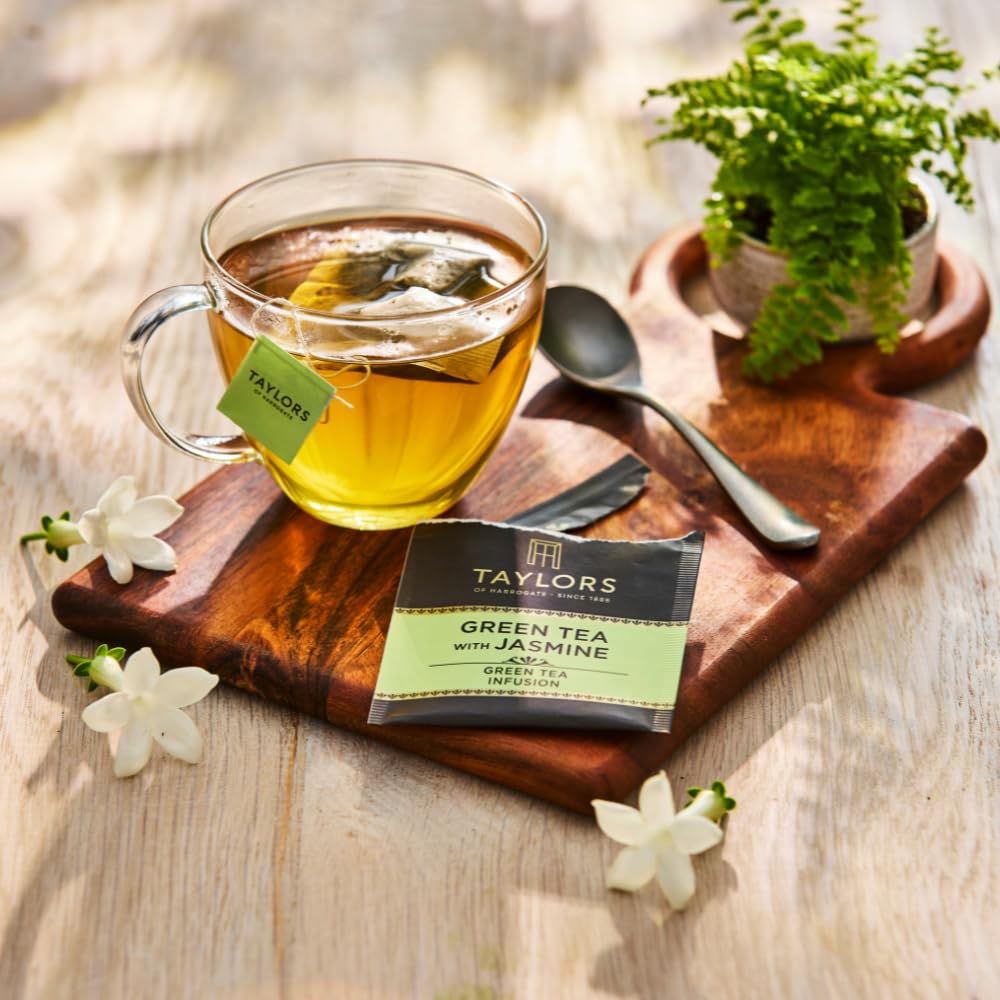 Taylors of Harrogate jasmine green tea certifications reflect sustainability.