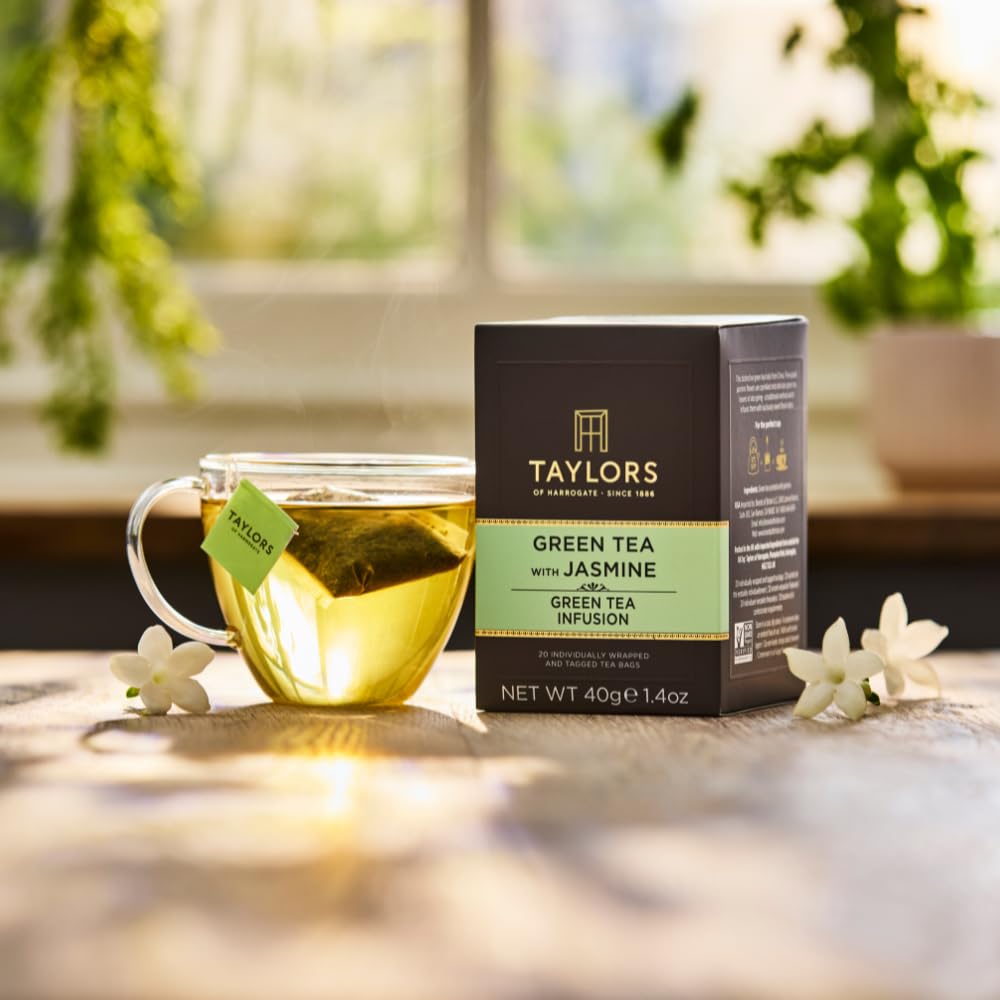 Taylors of Harrogate jasmine tea hot or iced serving for versatile refreshment.