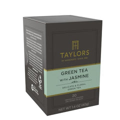 Taylors of Harrogate jasmine green tea steeping cup releasing aroma.
