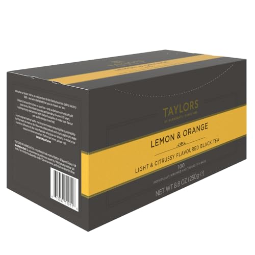 100-count Taylors of Harrogate tea bags for freshness and convenience.