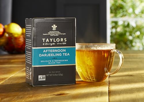 Taylors of Harrogate Afternoon Darjeeling packaging front conveys premium freshness.