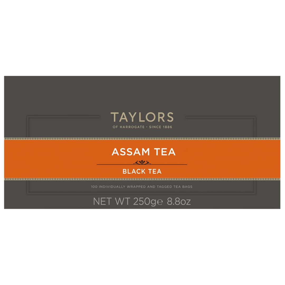 Taylors Assam tea bags brew well hot or iced for versatile serving.