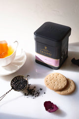 Taylors China Rose Petal tea ready for an afternoon service with cups.