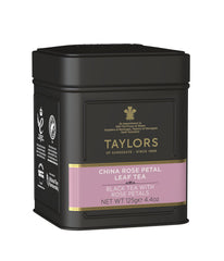 Taylors China Rose Petal tea with dried rose petals for a perfumed infusion.