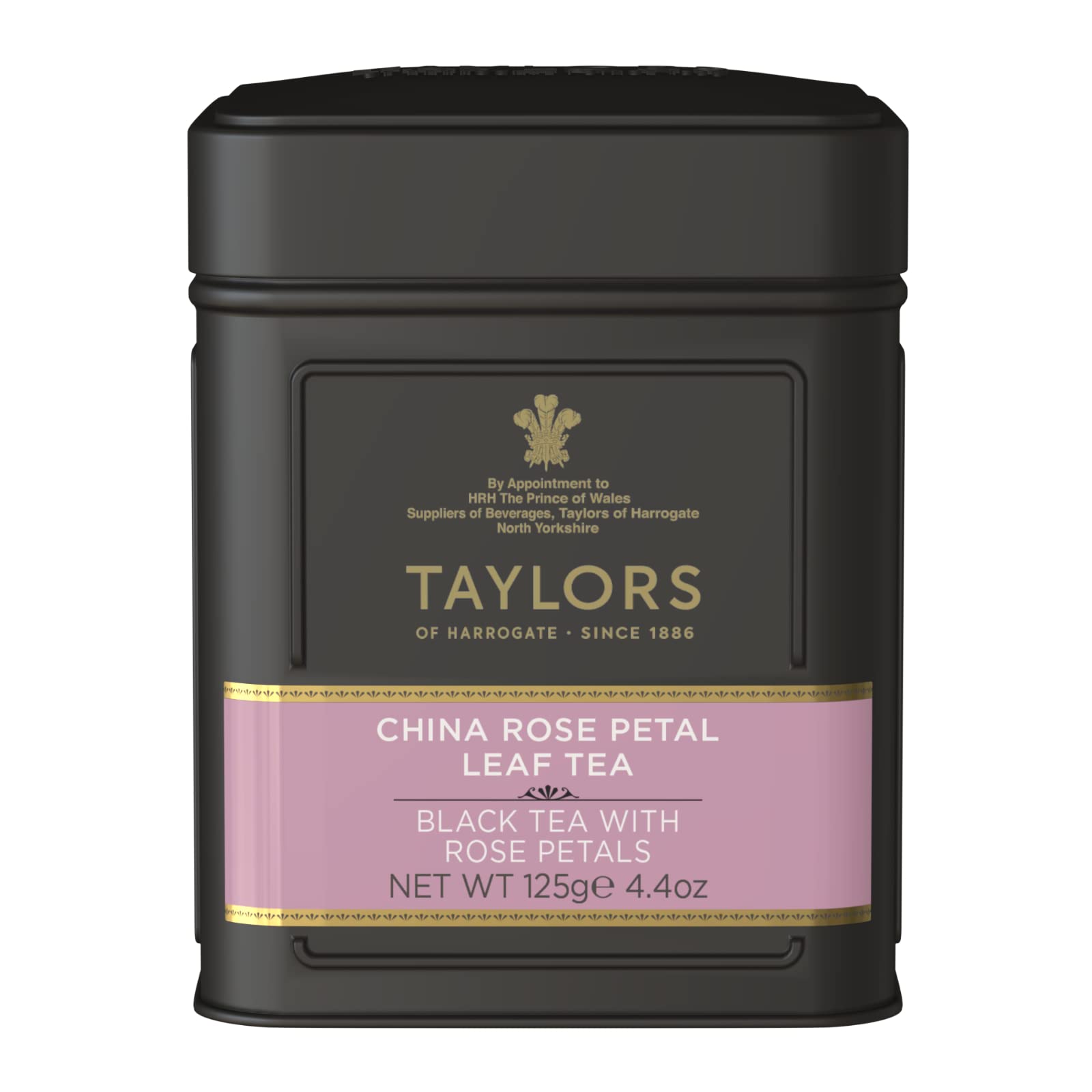 Taylors of Harrogate China Rose Petal tea tin caddy for elegant afternoon service.