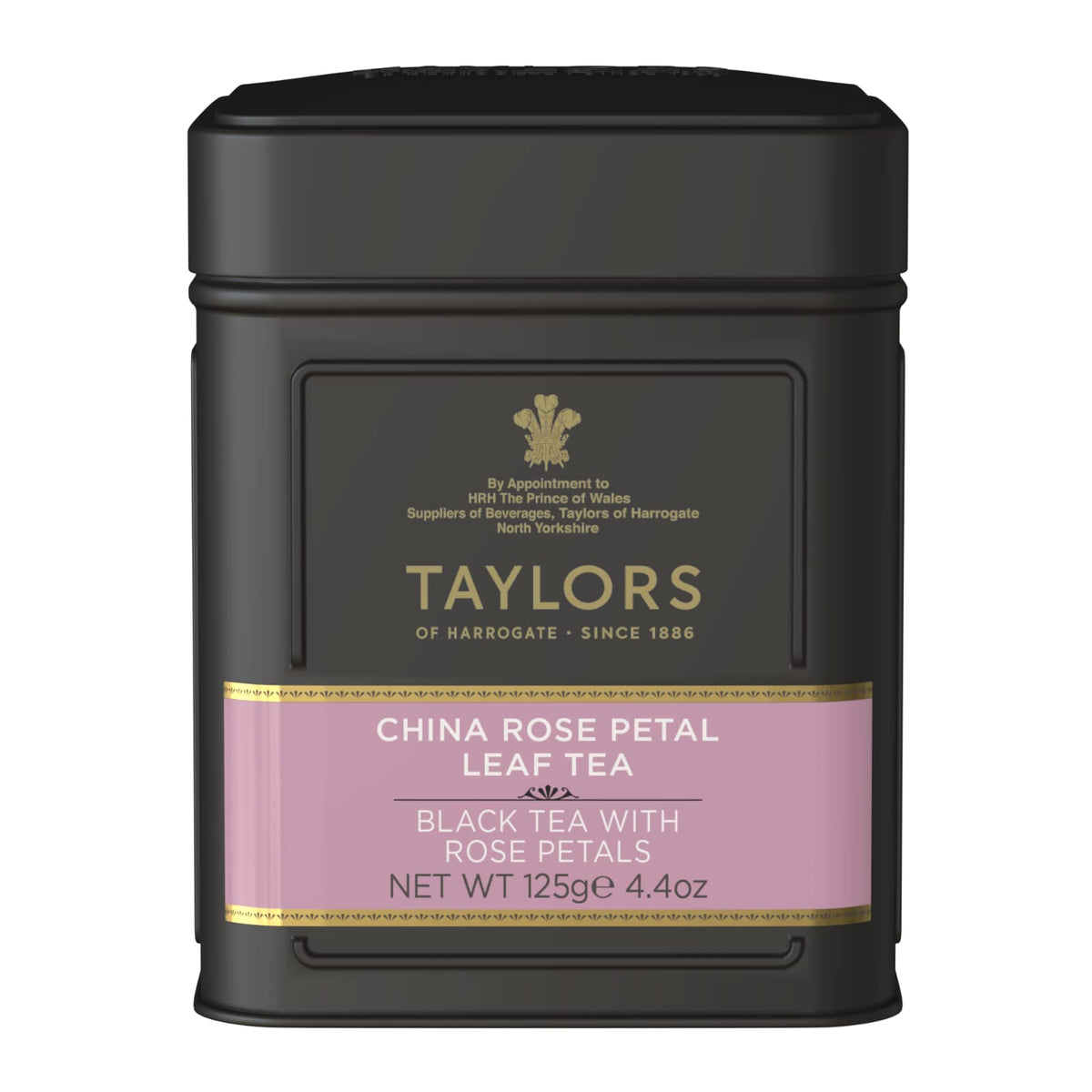 Taylors of Harrogate China Rose Petal tea tin caddy for elegant afternoon service.