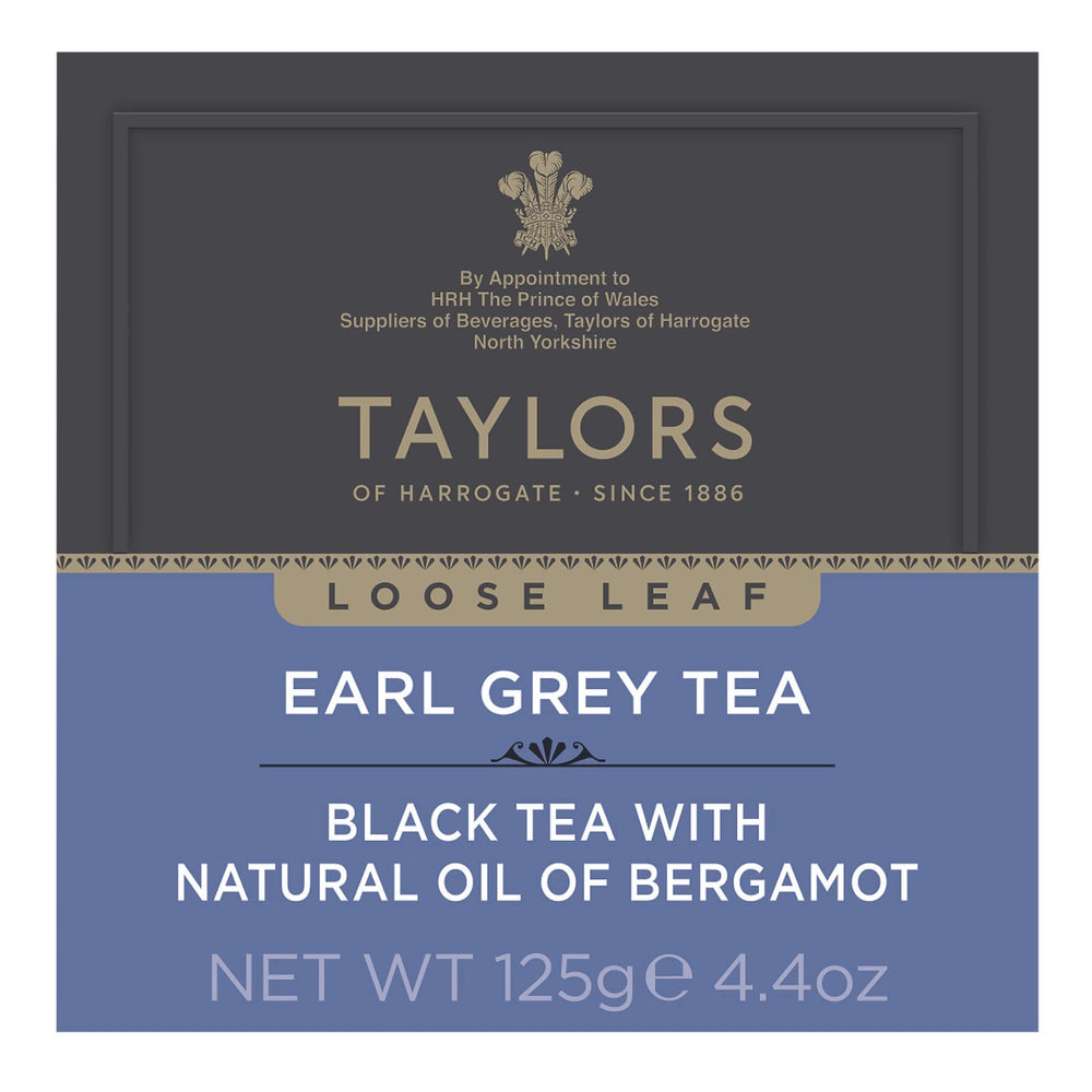 Taylors of Harrogate Earl Grey brewed cup releasing fragrant bergamot notes.