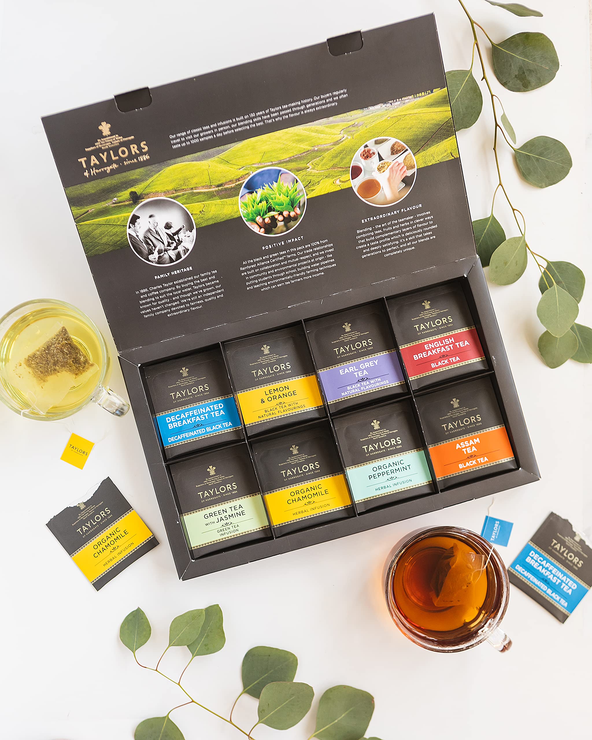 Taylors Green Tea with Jasmine bags with delicate floral aroma.