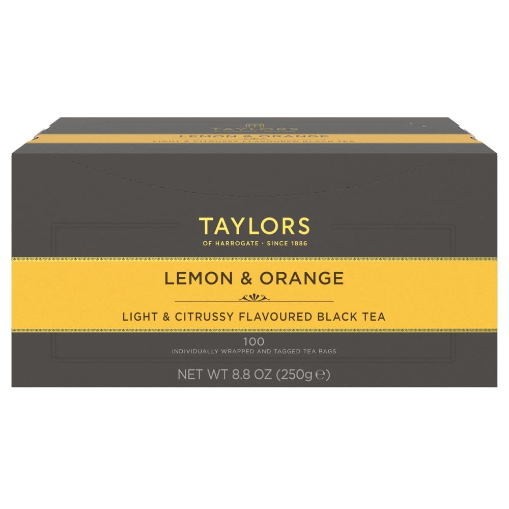 Taylors of Harrogate lemon and orange tea bags with bright citrus aroma.