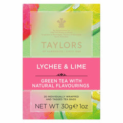Taylors of Harrogate Lychee & Lime green tea cup steaming hot delivers zesty notes.