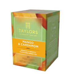 Taylors of Harrogate mango-cardamom tea packaging designed for elegant storage.