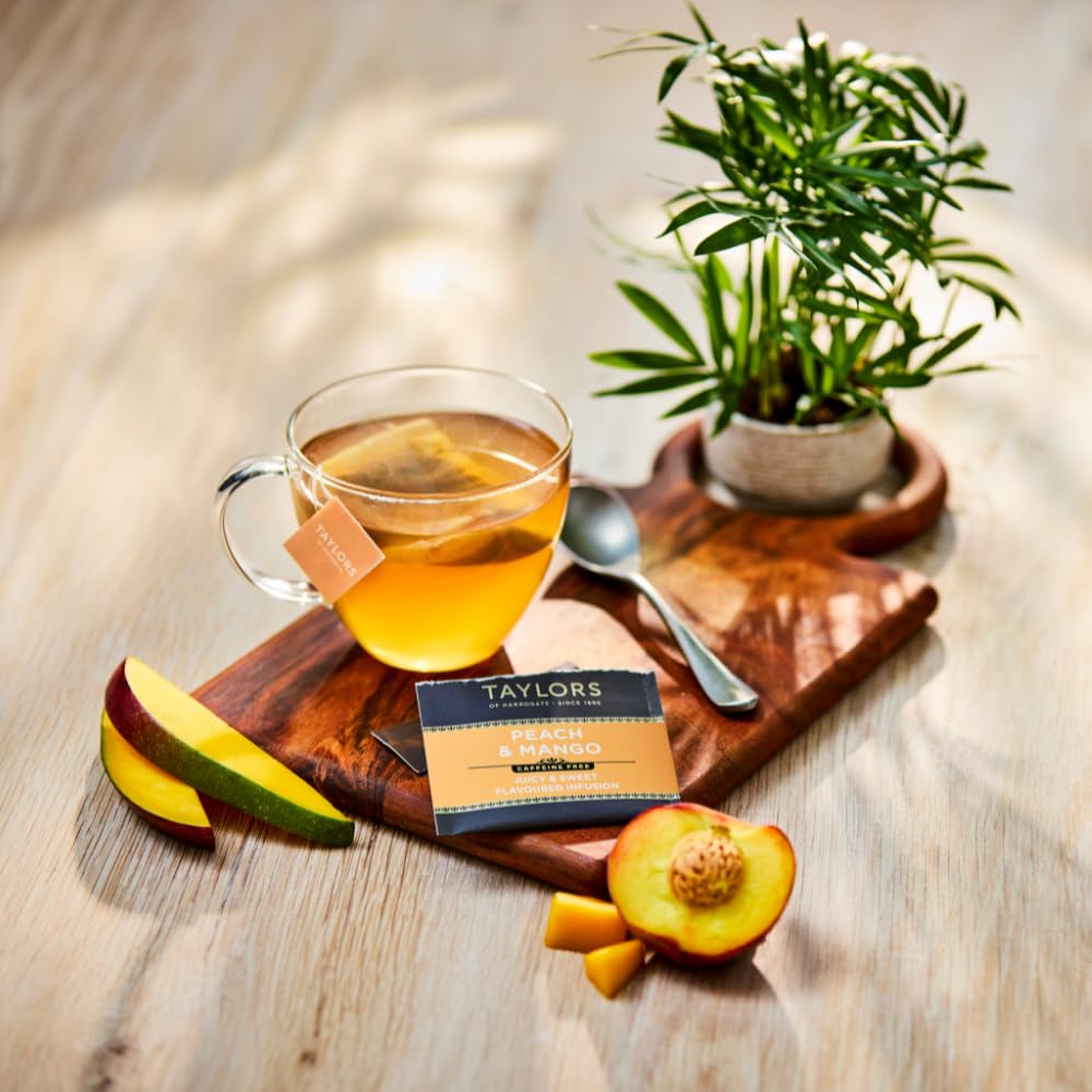 Tall glass of iced Taylors of Harrogate Peach & Mango tea