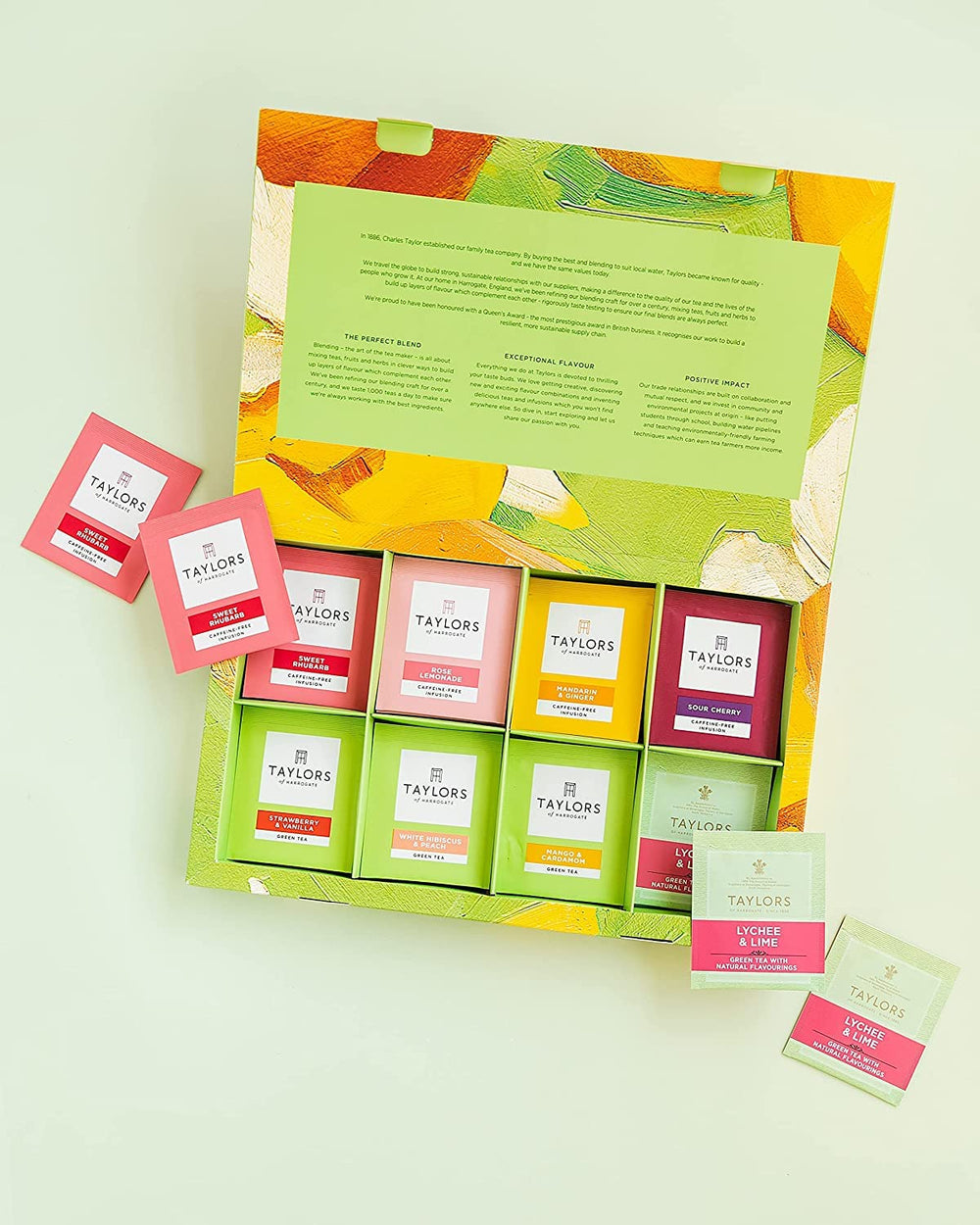 Taylors of Harrogate Rose Lemonade herbal tea with floral notes.