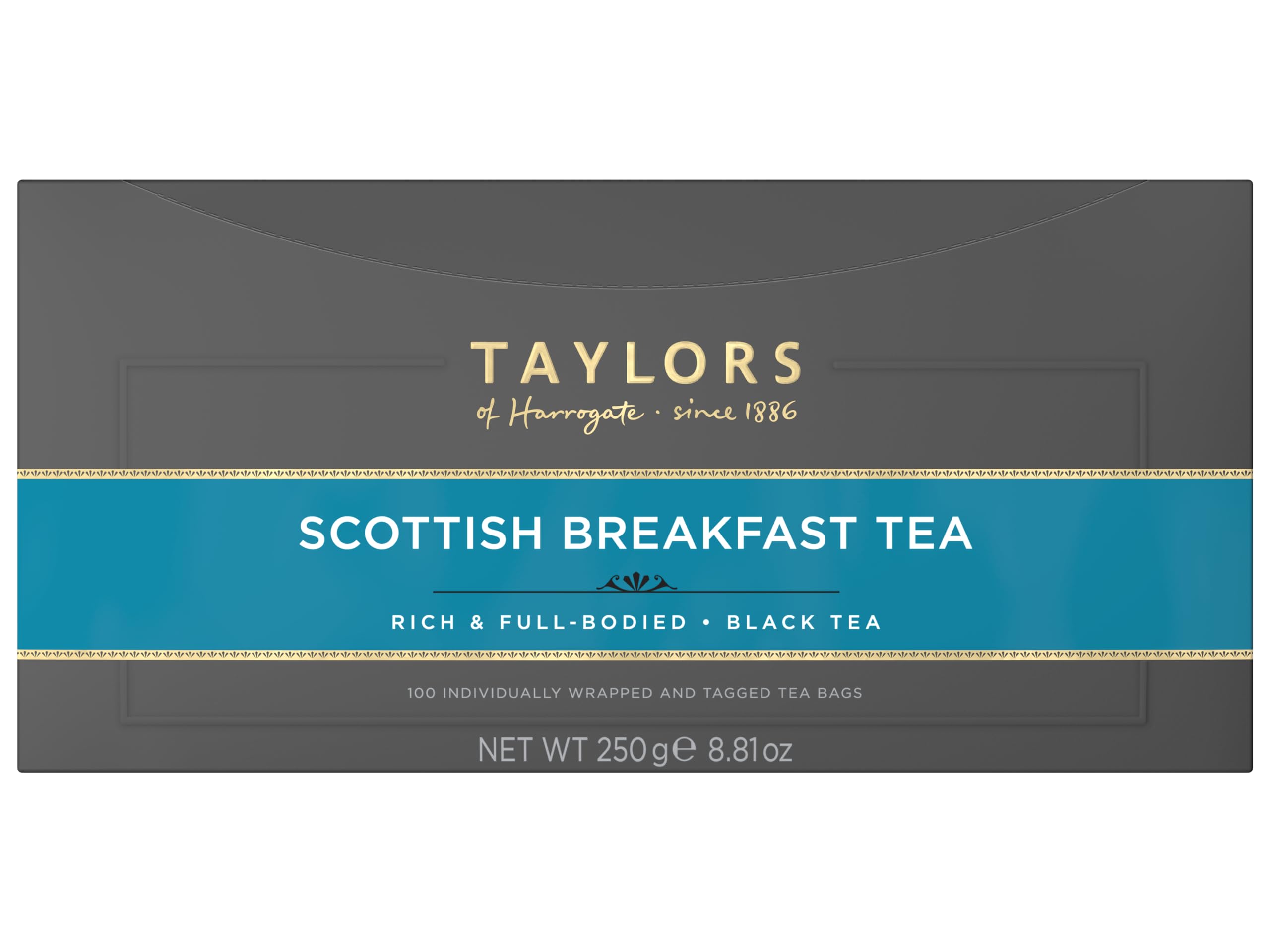 Taylors of Harrogate Scottish Breakfast cup with bright, amber brew, perfect for a robust morning.
